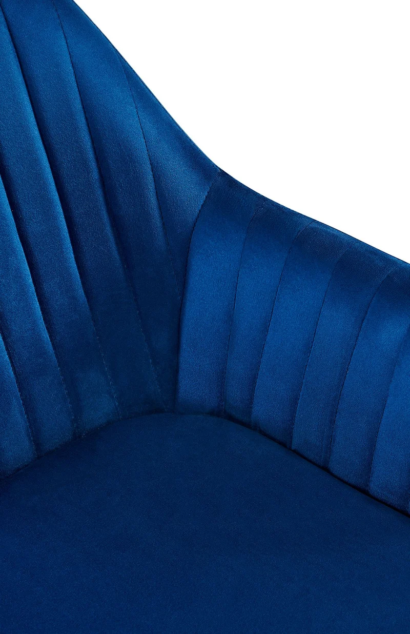 Fauteuil en velours bleu à piétement étoile en métal noir – Chaise confortable style contemporain 10_0007468