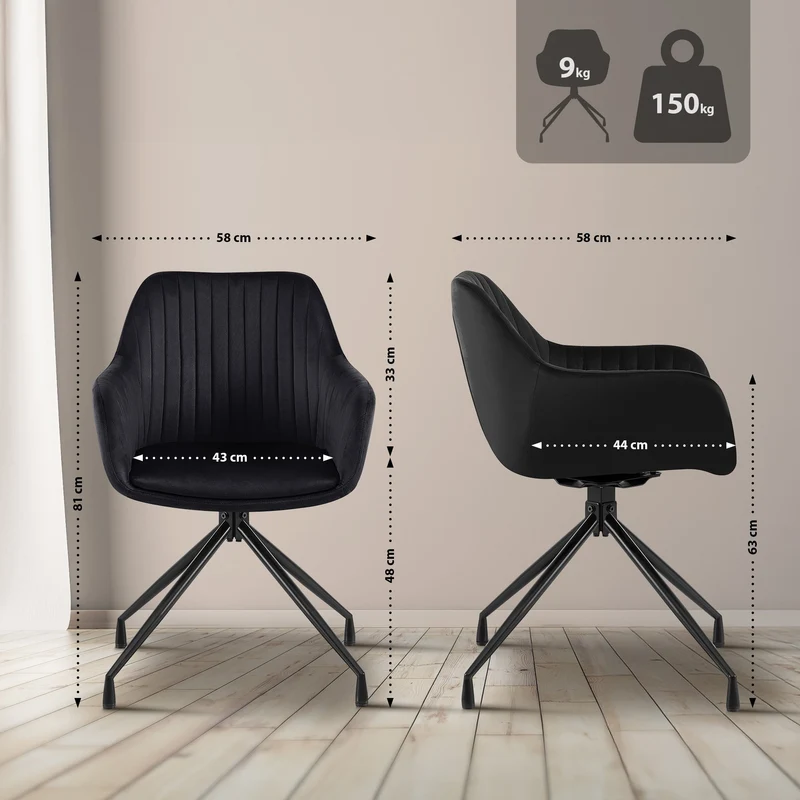 Fauteuil en velours noir à piétement étoile en métal noir – Chaise confortable style contemporain 10_0007401