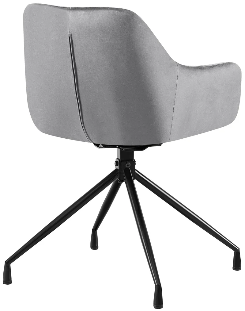 Fauteuil en velours gris foncé à piétement étoile en métal noir – Chaise confortable style contemporain 10_0007240