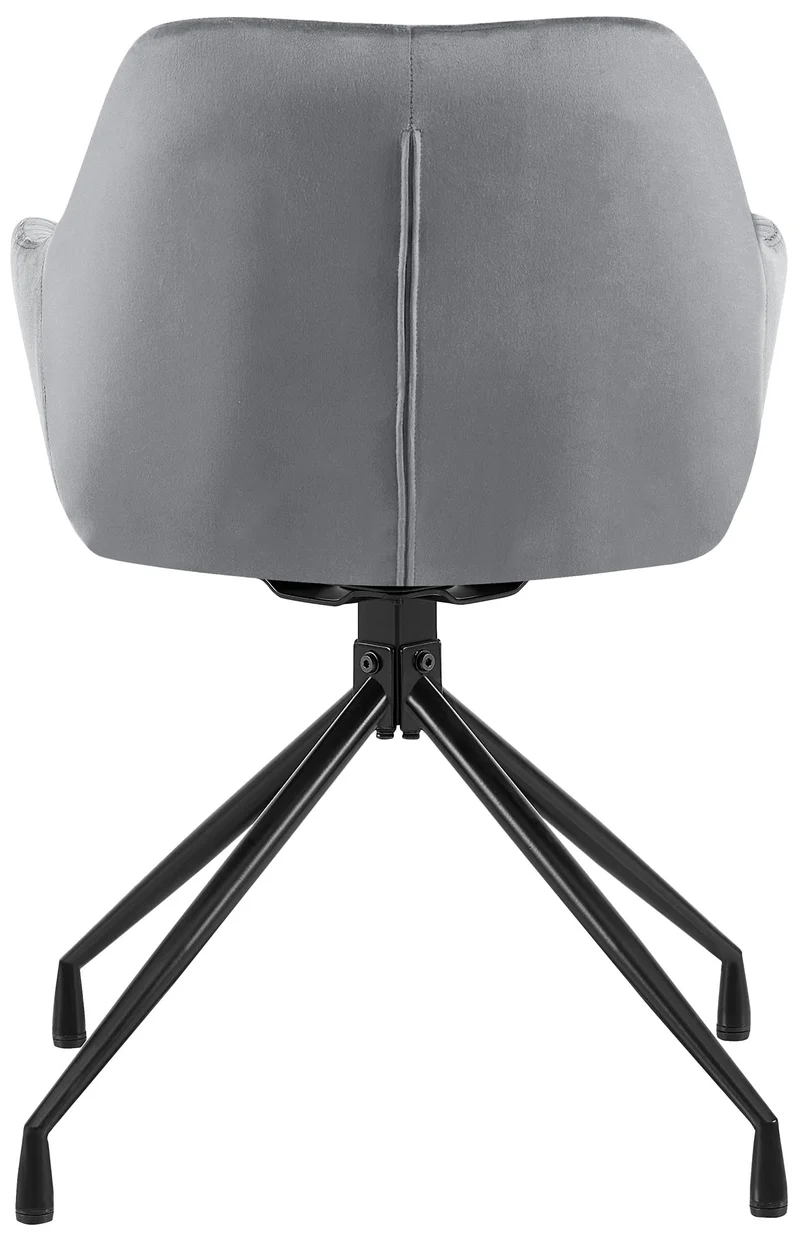 Fauteuil en velours gris foncé à piétement étoile en métal noir – Chaise confortable style contemporain 10_0007240