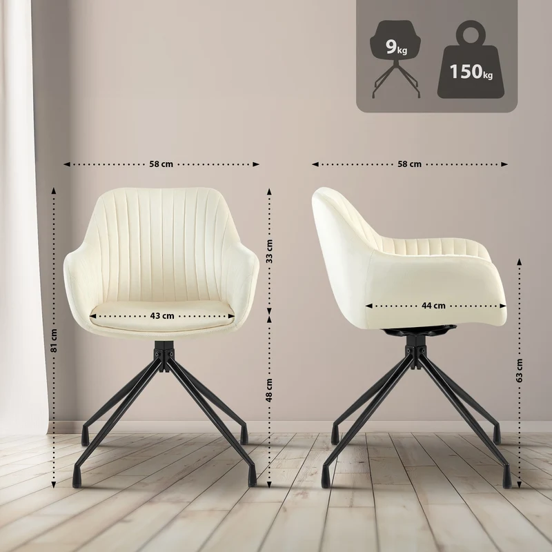 Fauteuil en velours crème à piétement étoile en métal noir – Chaise confortable style contemporain 10_0007239