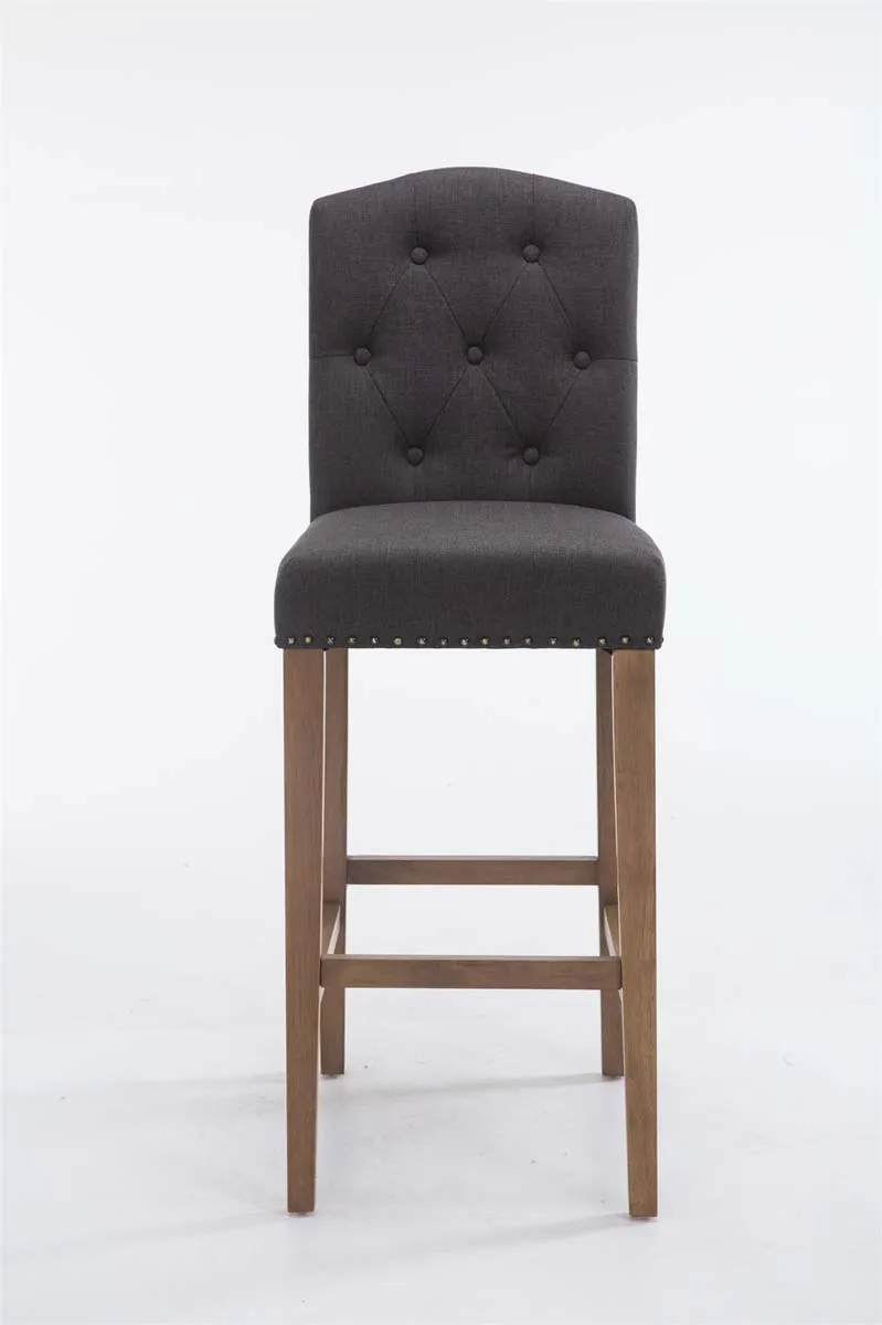 Tabouret de bar chaise haute avec dossier capitonné tissu gris foncé et pieds en bois clair 10_0000075