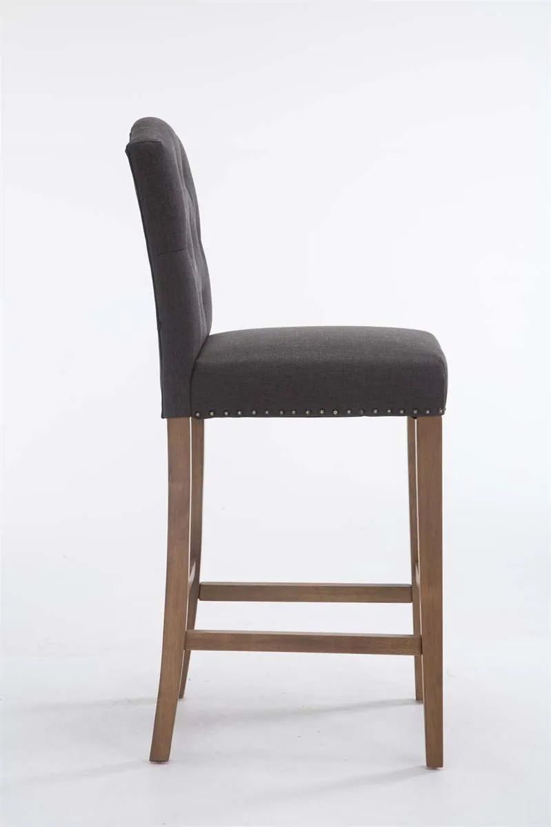 Tabouret de bar chaise haute avec dossier capitonné tissu gris foncé et pieds en bois clair 10_0000075