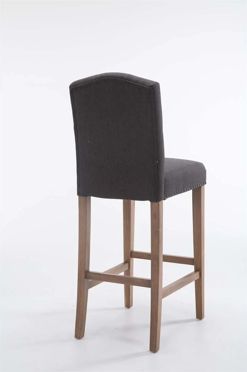 Tabouret de bar chaise haute avec dossier capitonné tissu gris foncé et pieds en bois clair 10_0000075