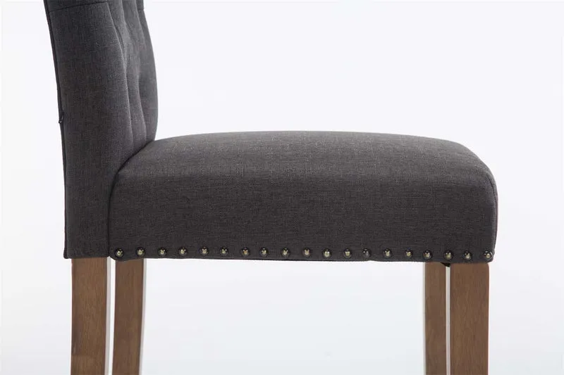 Tabouret de bar chaise haute avec dossier capitonné tissu gris foncé et pieds en bois clair 10_0000075