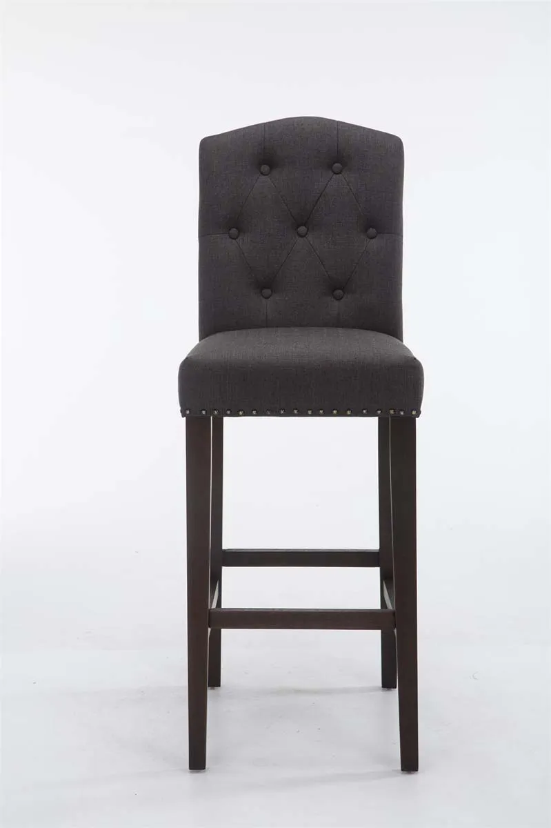 Tabouret de bar chaise haute avec dossier capitonné tissu gris foncé et pieds en bois foncé 10_0000074