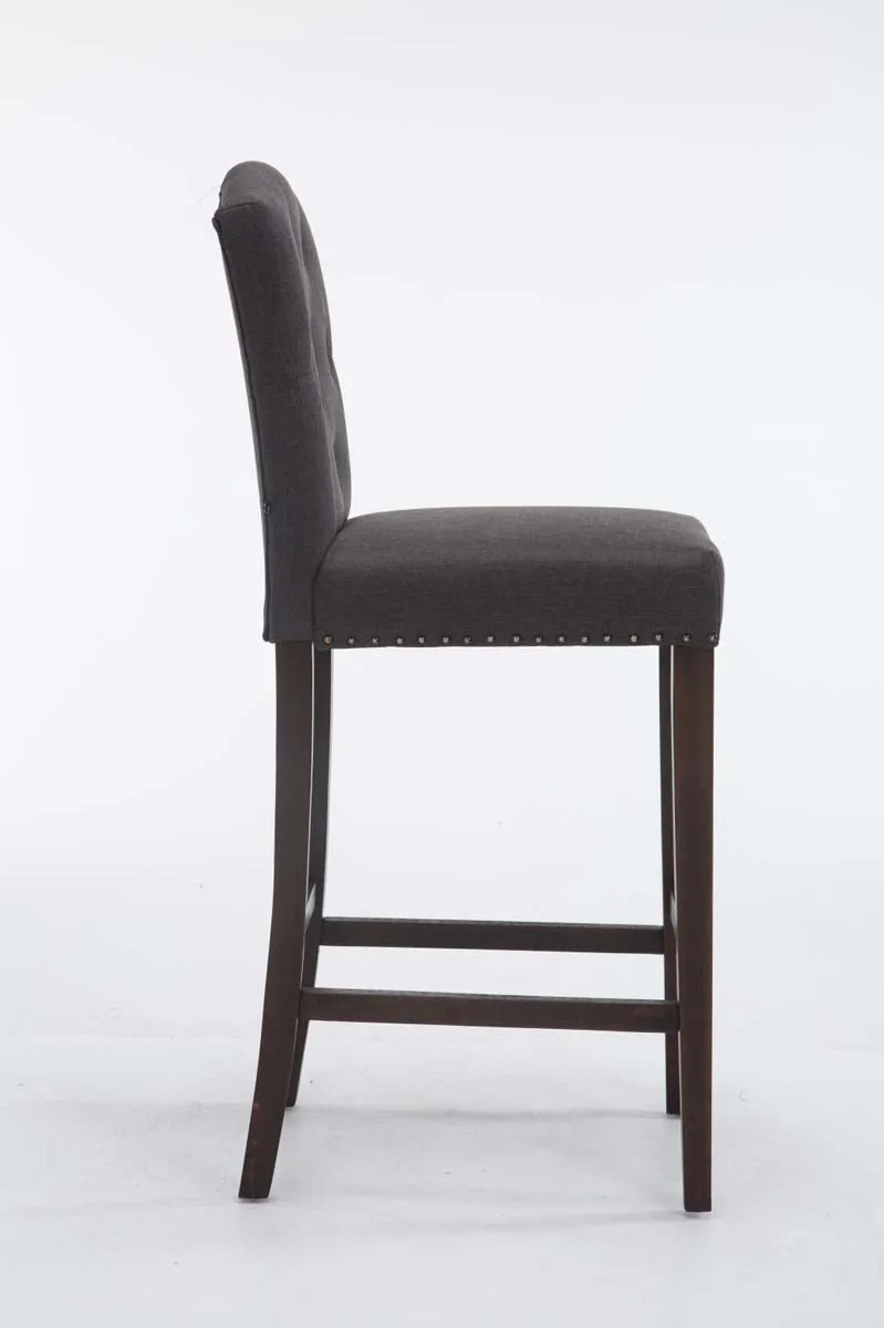 Tabouret de bar chaise haute avec dossier capitonné tissu gris foncé et pieds en bois foncé 10_0000074
