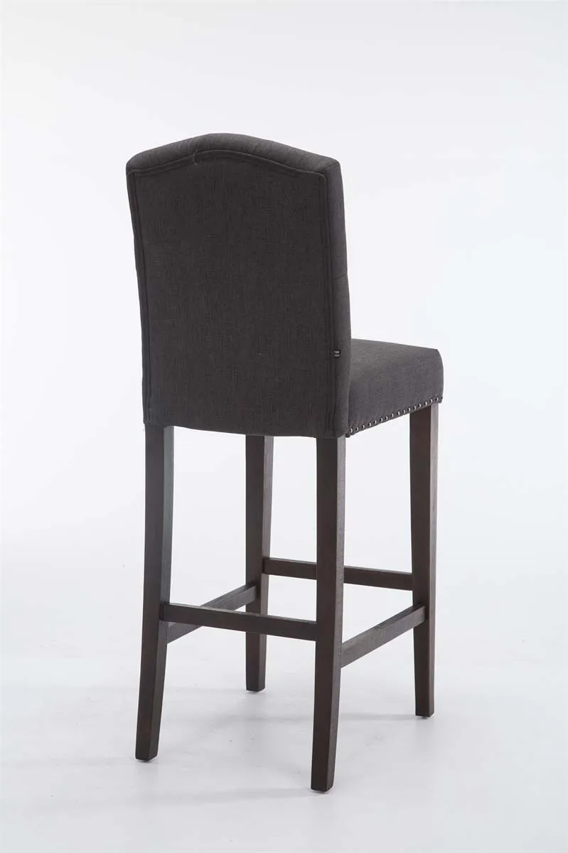 Tabouret de bar chaise haute avec dossier capitonné tissu gris foncé et pieds en bois foncé 10_0000074
