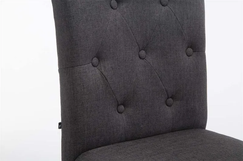 Tabouret de bar chaise haute avec dossier capitonné tissu gris foncé et pieds en bois foncé 10_0000074