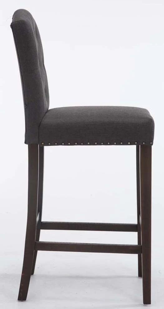 Lot de 2 tabouret de bar capitonné style baroque en tissu gris foncé pieds en bois marron foncé 10_0000548