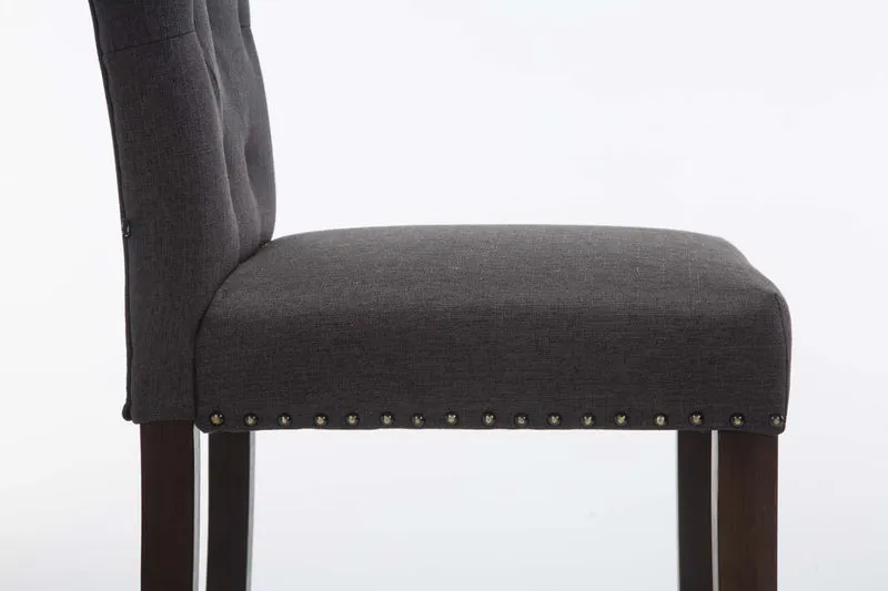 Lot de 2 tabouret de bar capitonné style baroque en tissu gris foncé pieds en bois marron foncé 10_0000548