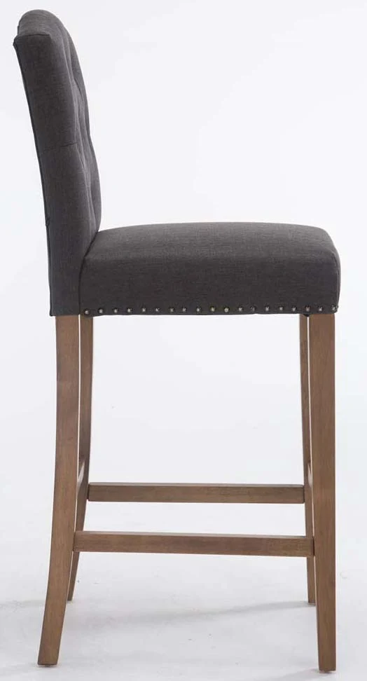 Lot de 2 tabouret de bar capitonné style baroque en tissu gris foncé pieds en bois clair 10_0000726
