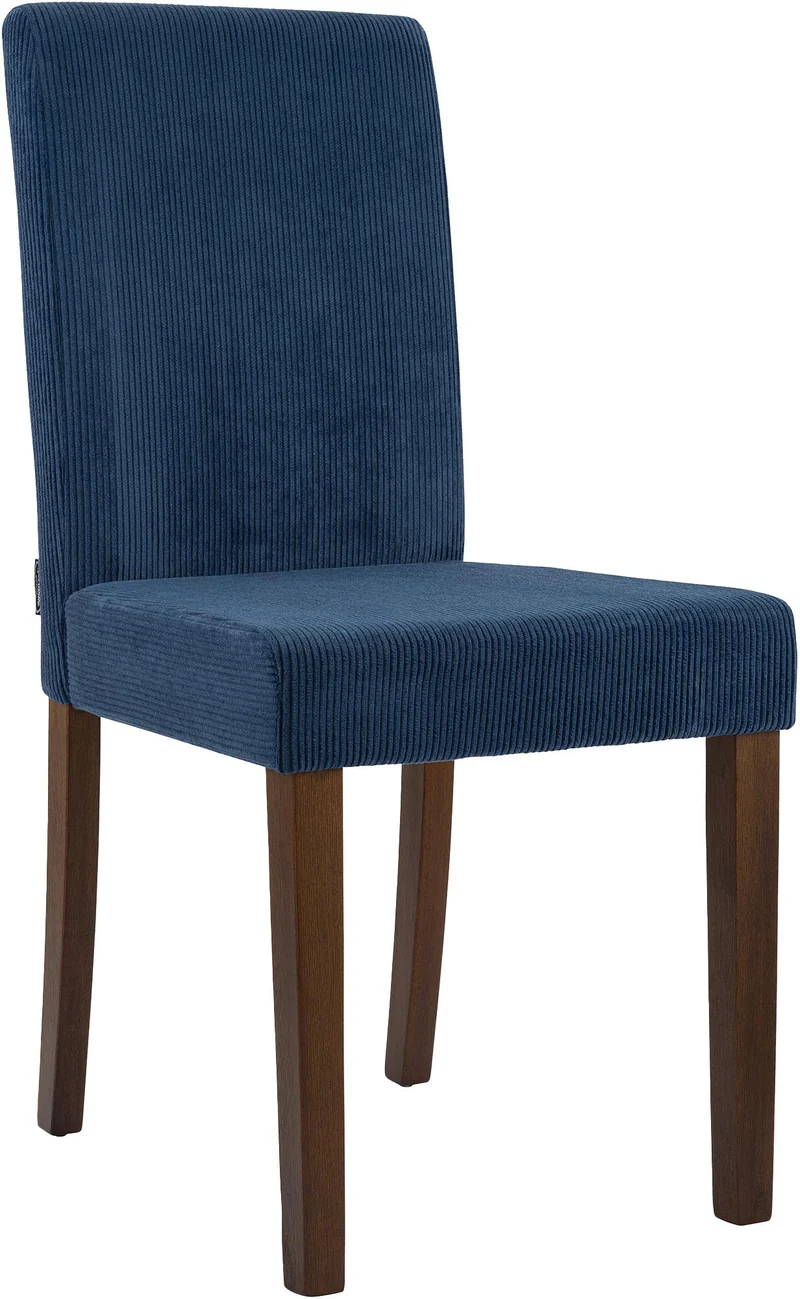 Chaise de salle à manger contemporaine x1 dossier haut en velours côtelé bleu et pieds en bois foncé 10_0007250