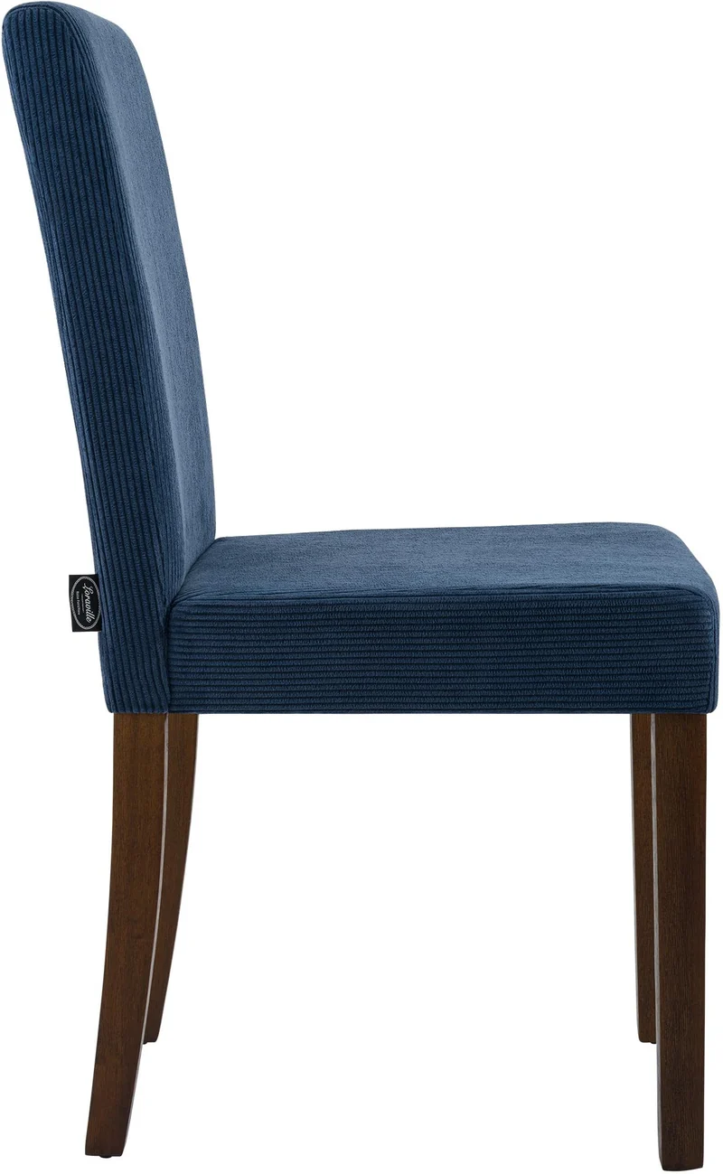 Chaise de salle à manger contemporaine x1 dossier haut en velours côtelé bleu et pieds en bois foncé 10_0007250