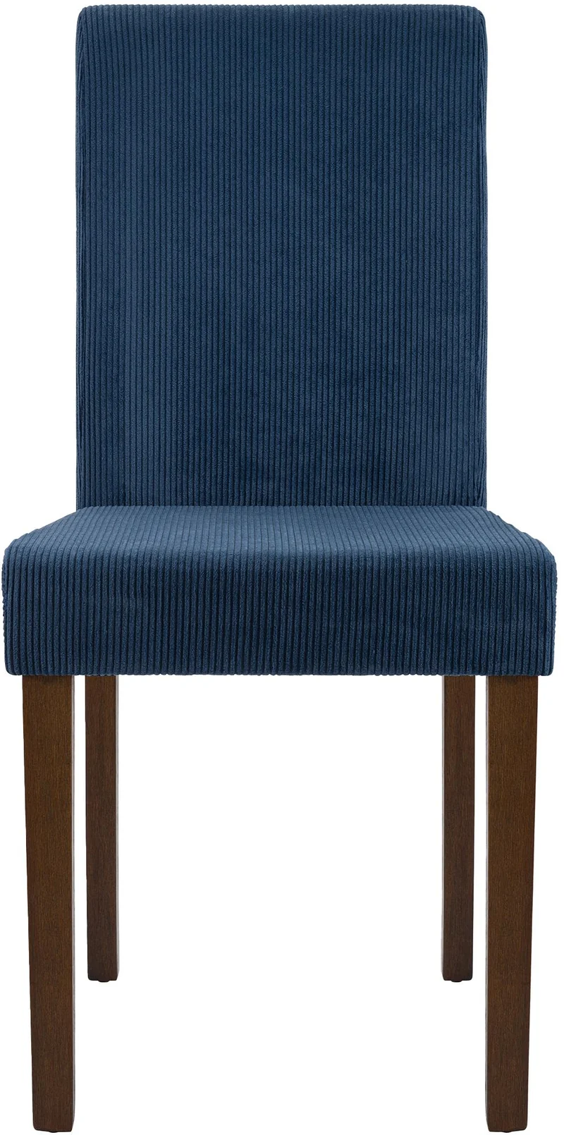 Chaise de salle à manger contemporaine x1 dossier haut en velours côtelé bleu et pieds en bois foncé 10_0007250