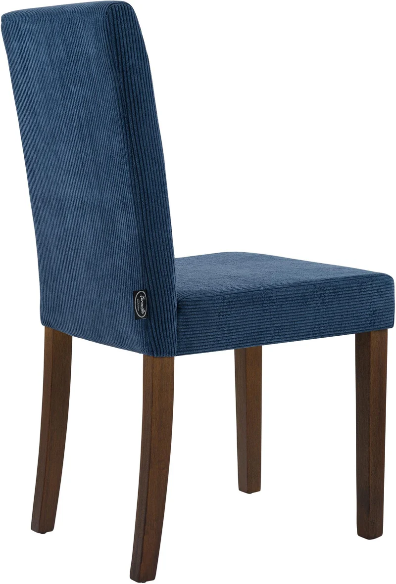 Chaise de salle à manger contemporaine x1 dossier haut en velours côtelé bleu et pieds en bois foncé 10_0007250