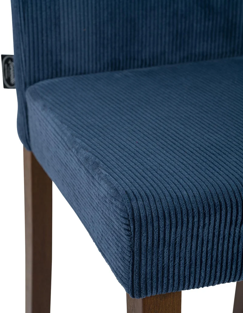 Chaise de salle à manger contemporaine x1 dossier haut en velours côtelé bleu et pieds en bois foncé 10_0007250