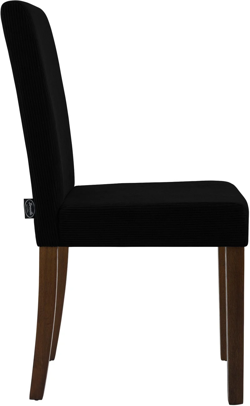 Chaise de salle à manger contemporaine x1 dossier haut en velours côtelé noir et pieds en bois foncé 10_0007248