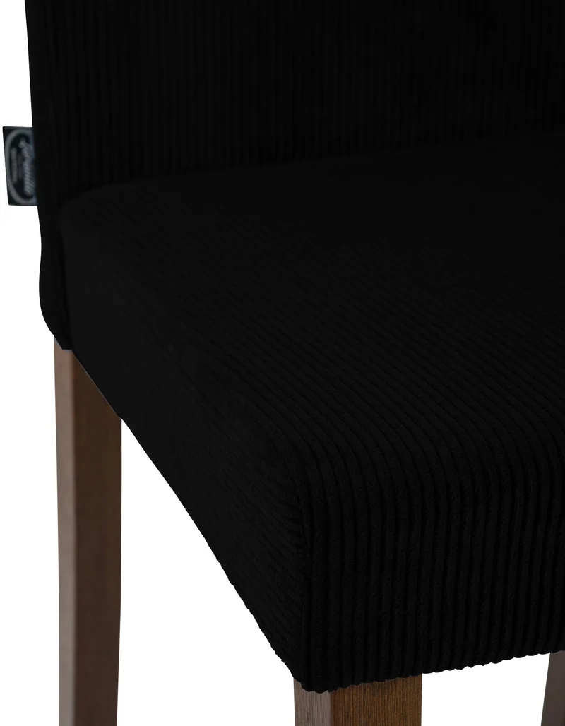 Chaise de salle à manger contemporaine x1 dossier haut en velours côtelé noir et pieds en bois foncé 10_0007248