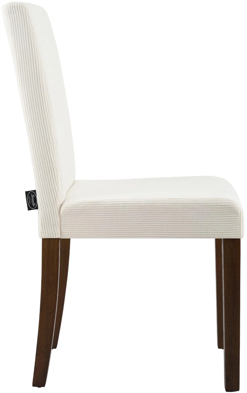 Chaise de salle à manger contemporaine x1 dossier haut en velours côtelé crème et pieds en bois foncé 10_0007246