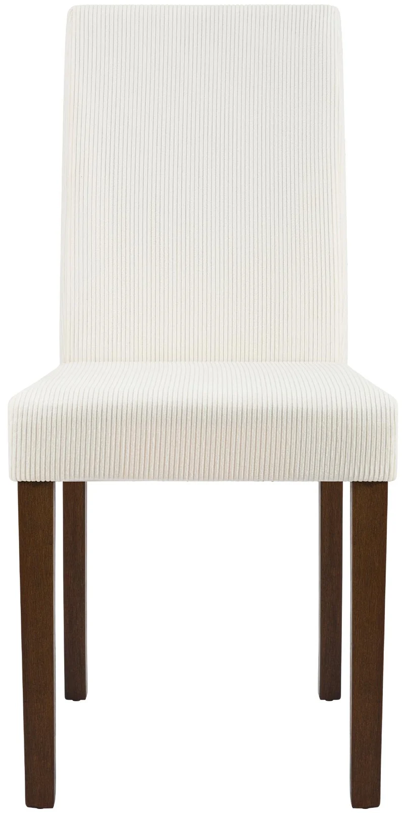 Chaise de salle à manger contemporaine x1 dossier haut en velours côtelé crème et pieds en bois foncé 10_0007246