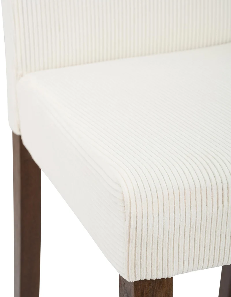Chaise de salle à manger contemporaine x1 dossier haut en velours côtelé crème et pieds en bois foncé 10_0007246