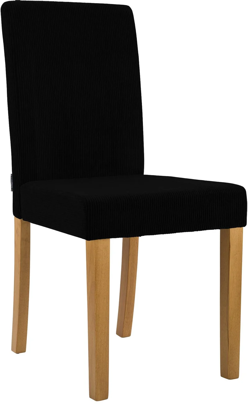 Chaise de salle à manger contemporaine x1 dossier haut en velours côtelé noir et pieds en bois clair 10_0007244