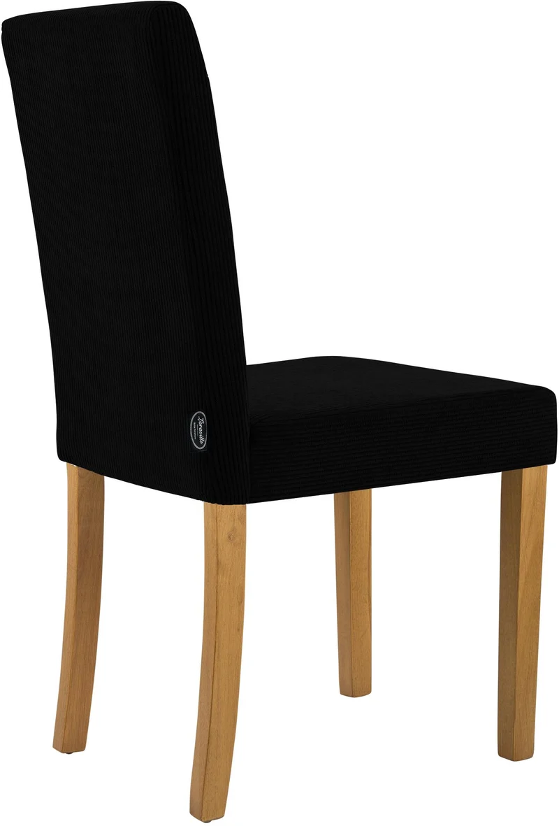 Chaise de salle à manger contemporaine x1 dossier haut en velours côtelé noir et pieds en bois clair 10_0007244