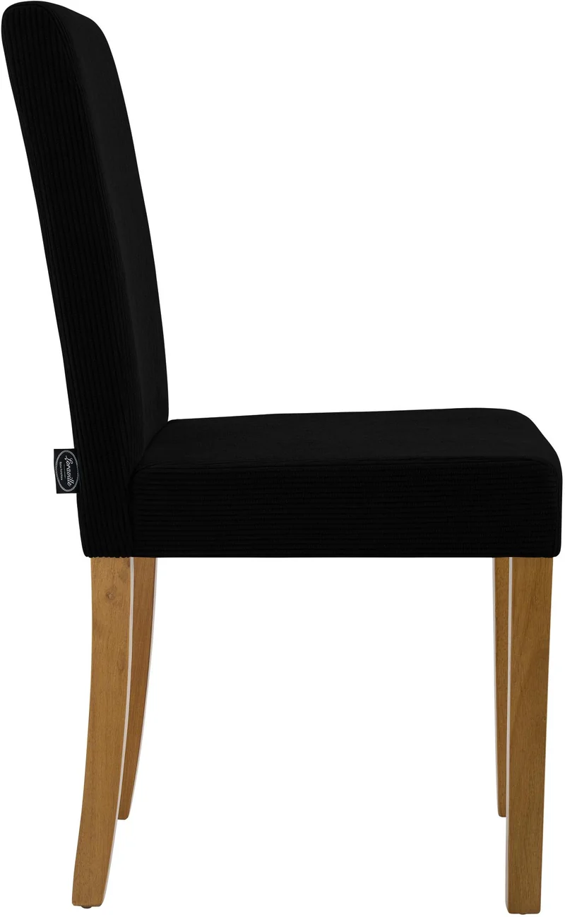Chaise de salle à manger contemporaine x1 dossier haut en velours côtelé noir et pieds en bois clair 10_0007244