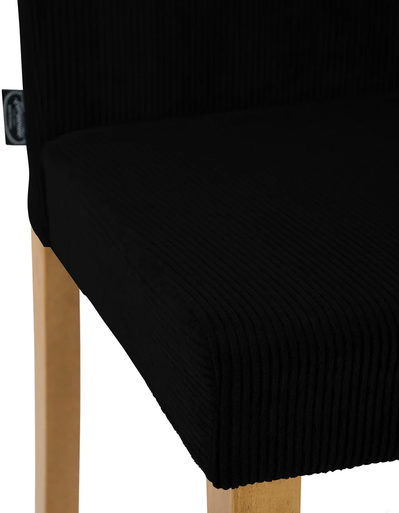 Chaise de salle à manger contemporaine x1 dossier haut en velours côtelé noir et pieds en bois clair 10_0007244
