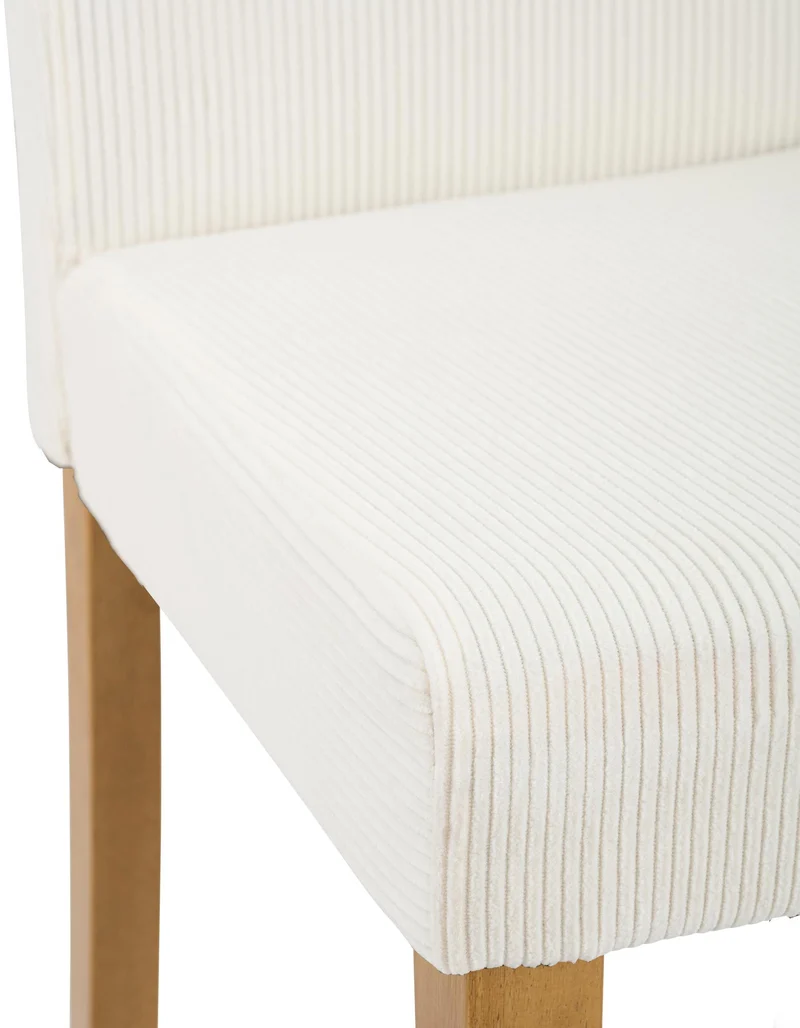 Chaise de salle à manger contemporaine x1 dossier haut en velours côtelé crème et pieds en bois clair 10_0007241