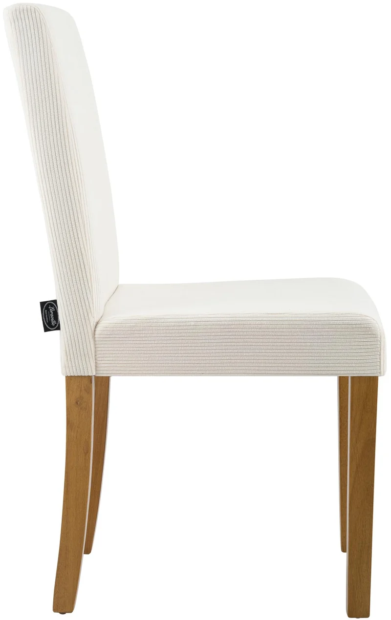 Chaise de salle à manger contemporaine x1 dossier haut en velours côtelé crème et pieds en bois clair 10_0007241