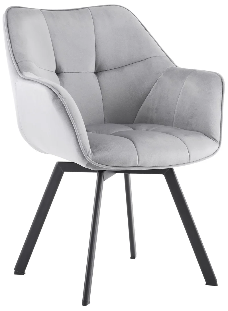 Chaise de salle à manger x1 assise pivotante confortable en velours gris foncé et métal noir 10_0007678
