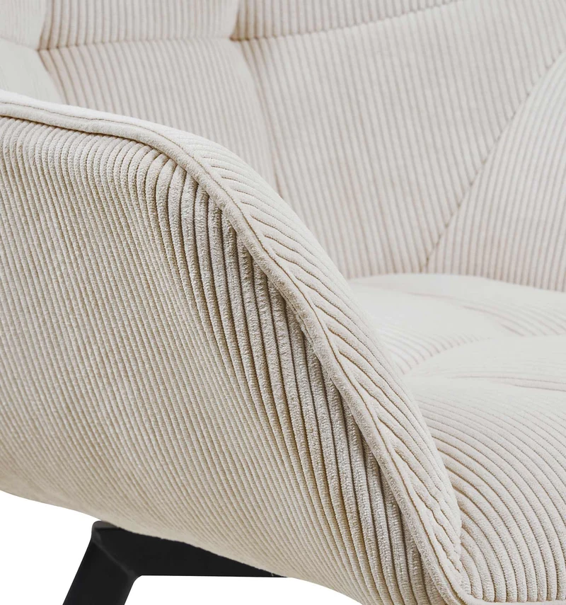 Chaise de salle à manger x1 assise pivotante confortable en velours côtelé crème et métal noir 10_0007251