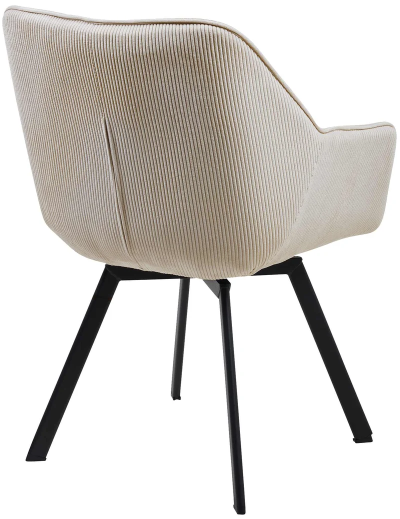 Chaise de salle à manger x1 assise pivotante confortable en velours côtelé crème et métal noir 10_0007251