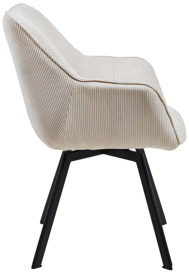 Chaise de salle à manger x1 assise pivotante confortable en velours côtelé crème et métal noir 10_0007251