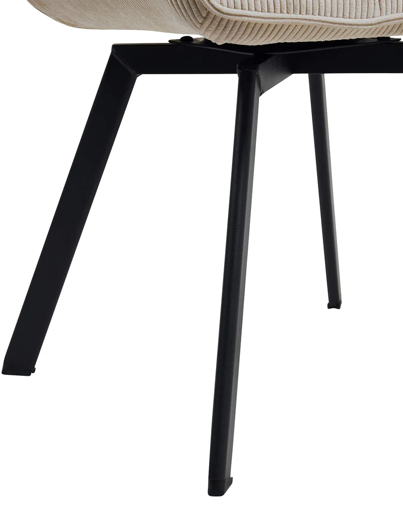 Chaise de salle à manger x1 assise pivotante confortable en velours côtelé crème et métal noir 10_0007251