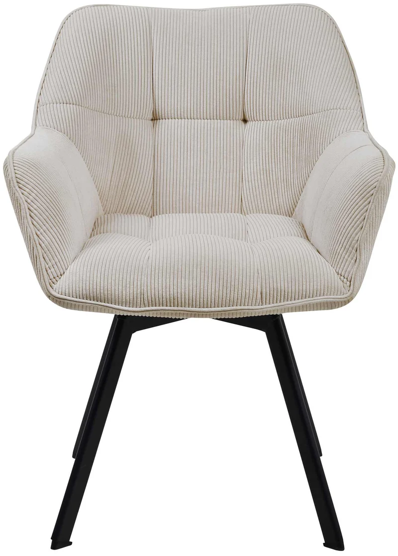 Chaise de salle à manger x1 assise pivotante confortable en velours côtelé crème et métal noir 10_0007251