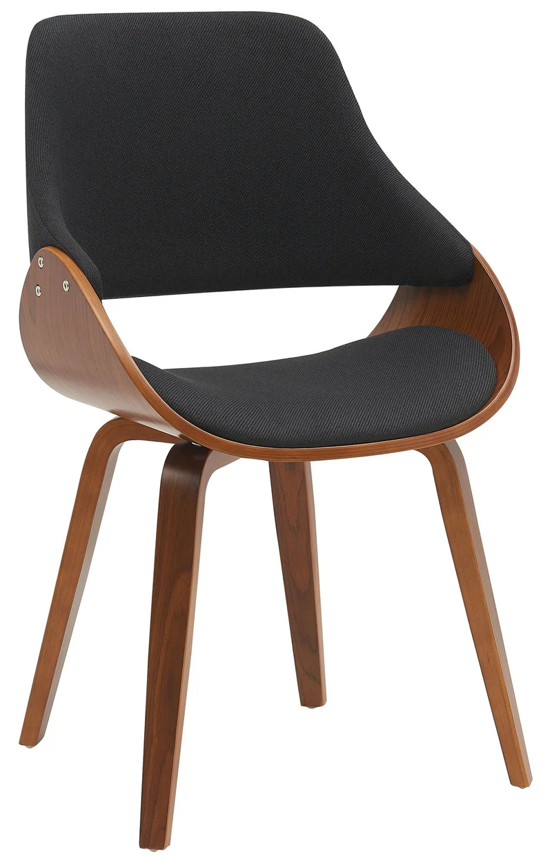 Chaise de salle à manger x1 design scandinave en bois courbé couleur noyer et tissu noir 10_0007437