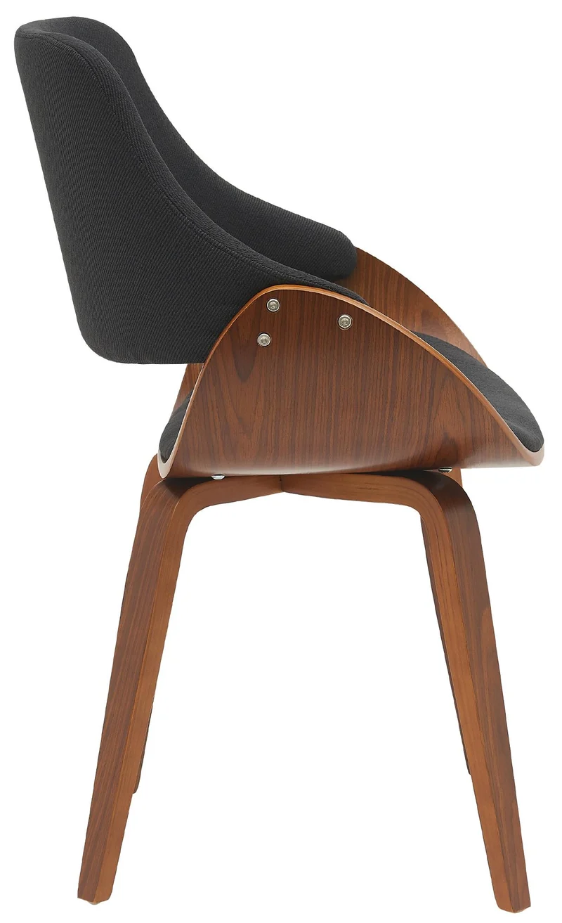Chaise de salle à manger x1 design scandinave en bois courbé couleur noyer et tissu noir 10_0007437