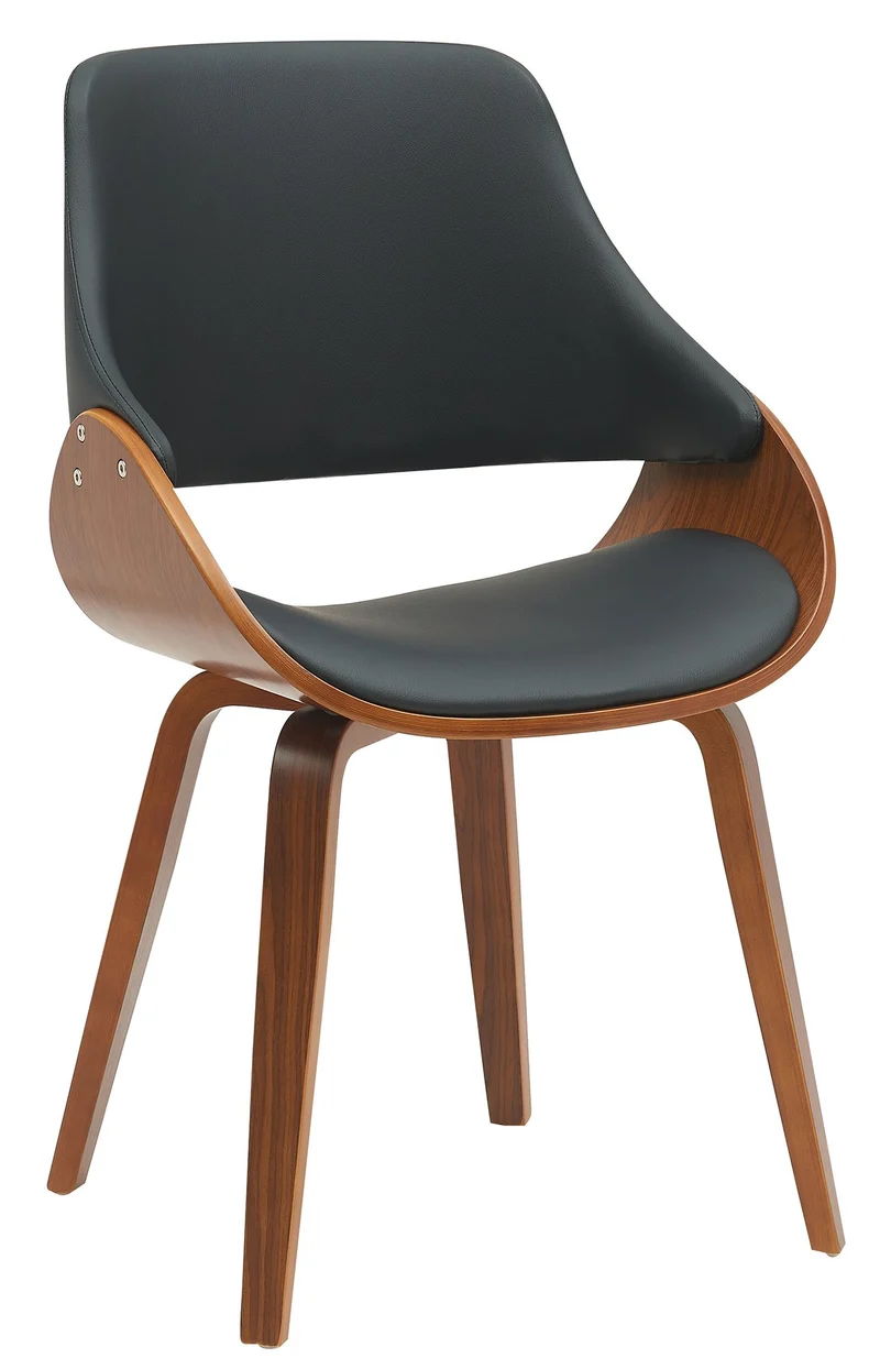 Chaise de salle à manger x1 design scandinave en bois courbé couleur noyer et PVC noir 10_0007264