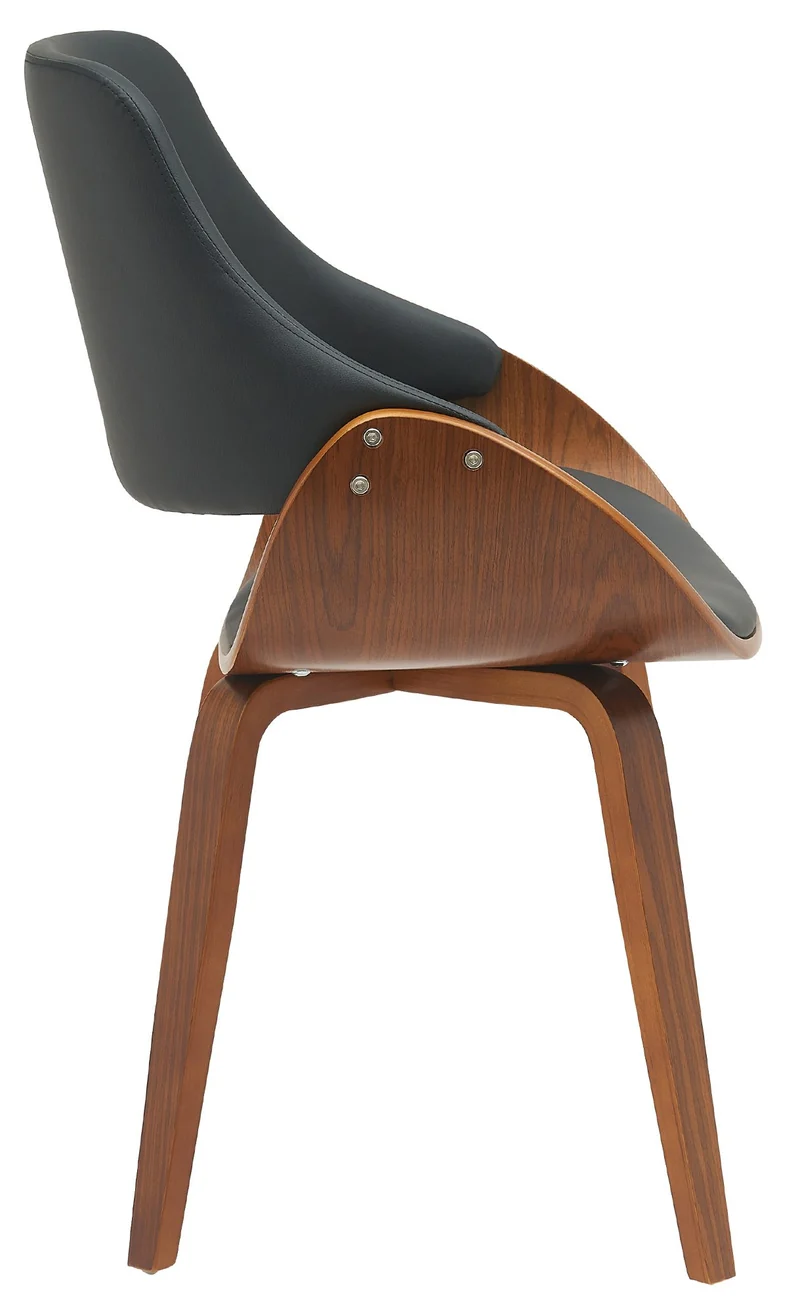 Chaise de salle à manger x1 design scandinave en bois courbé couleur noyer et PVC noir 10_0007264