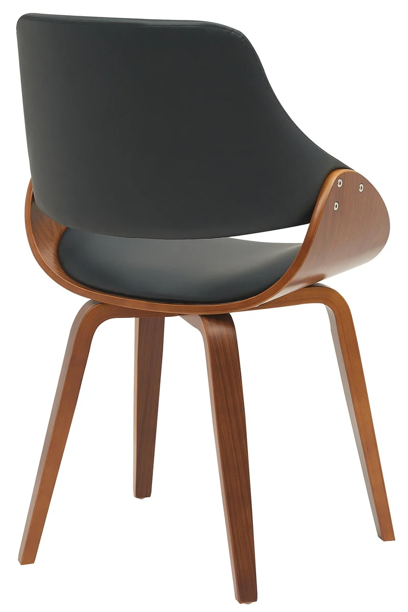 Chaise de salle à manger x1 design scandinave en bois courbé couleur noyer et PVC noir 10_0007264