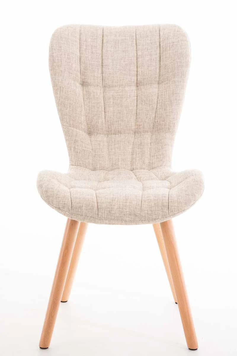 Chaise de salle à manger x1 dossier haut coutures décoratives assise en tissu crème 10_0007265