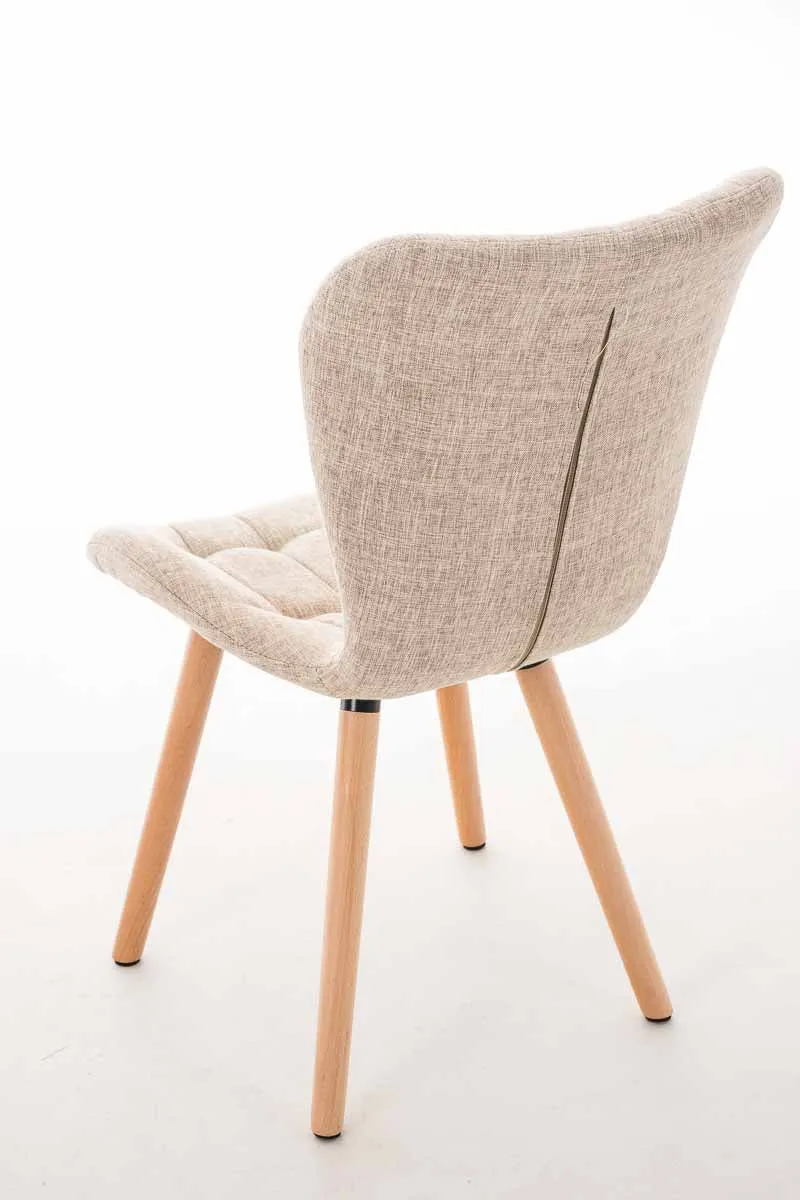 Chaise de salle à manger x1 dossier haut coutures décoratives assise en tissu crème 10_0007265