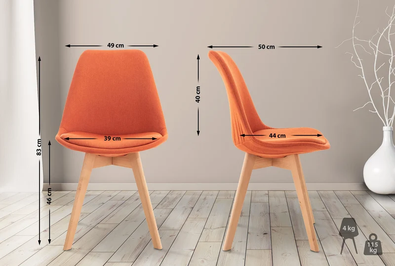Chaise de salle à manger x1 design scandinave en tissu orange et pieds en bois clair 10_0007295