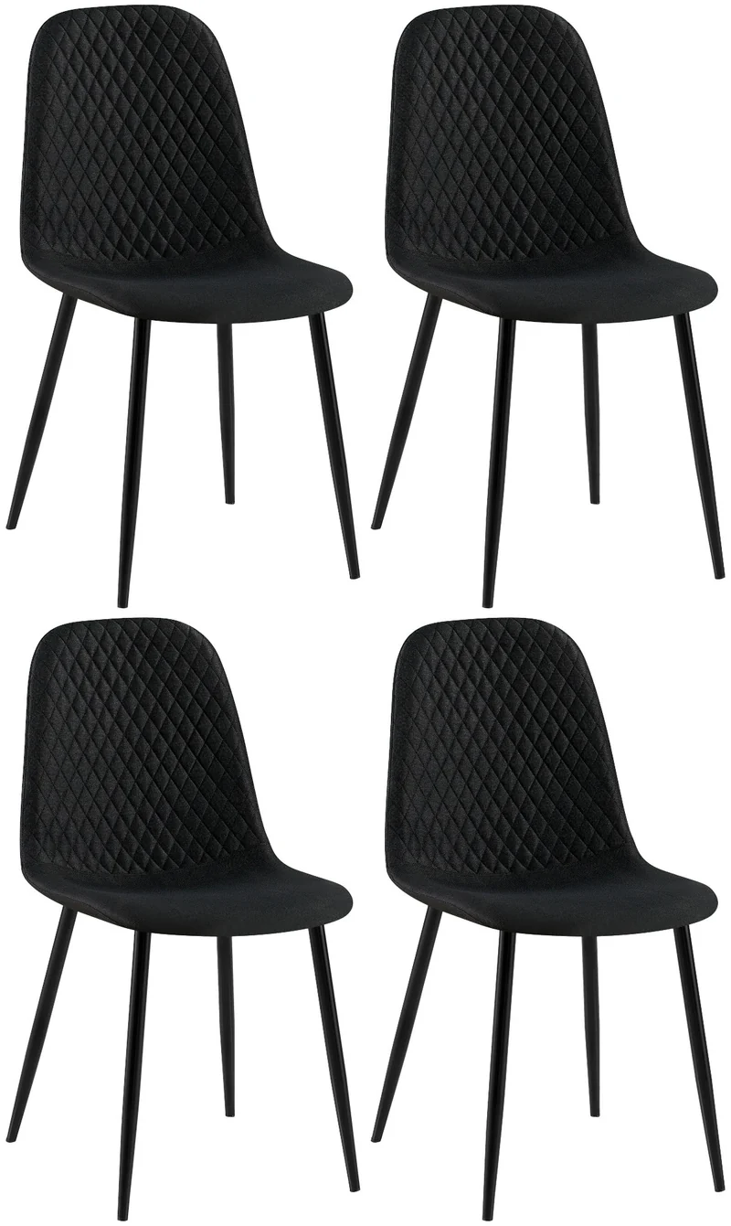 Chaises de salle à manger x4 coutures décoratives losanges assise en tissu noir pieds métal noir mat 10_0007733