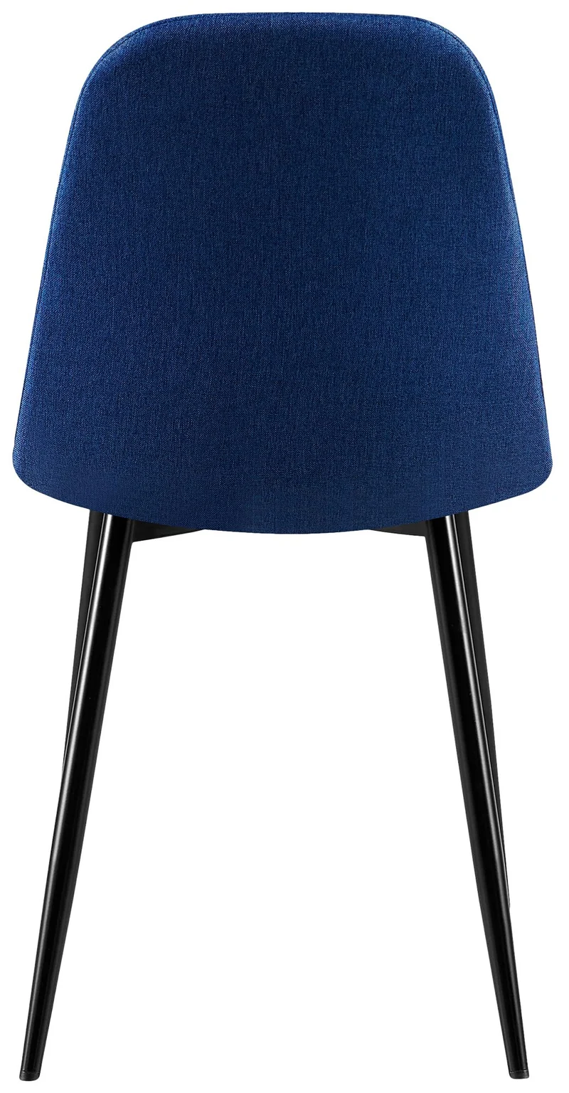 Chaises de salle à manger x4 coutures décoratives losanges assise en tissu bleu pieds métal noir mat 10_0007724