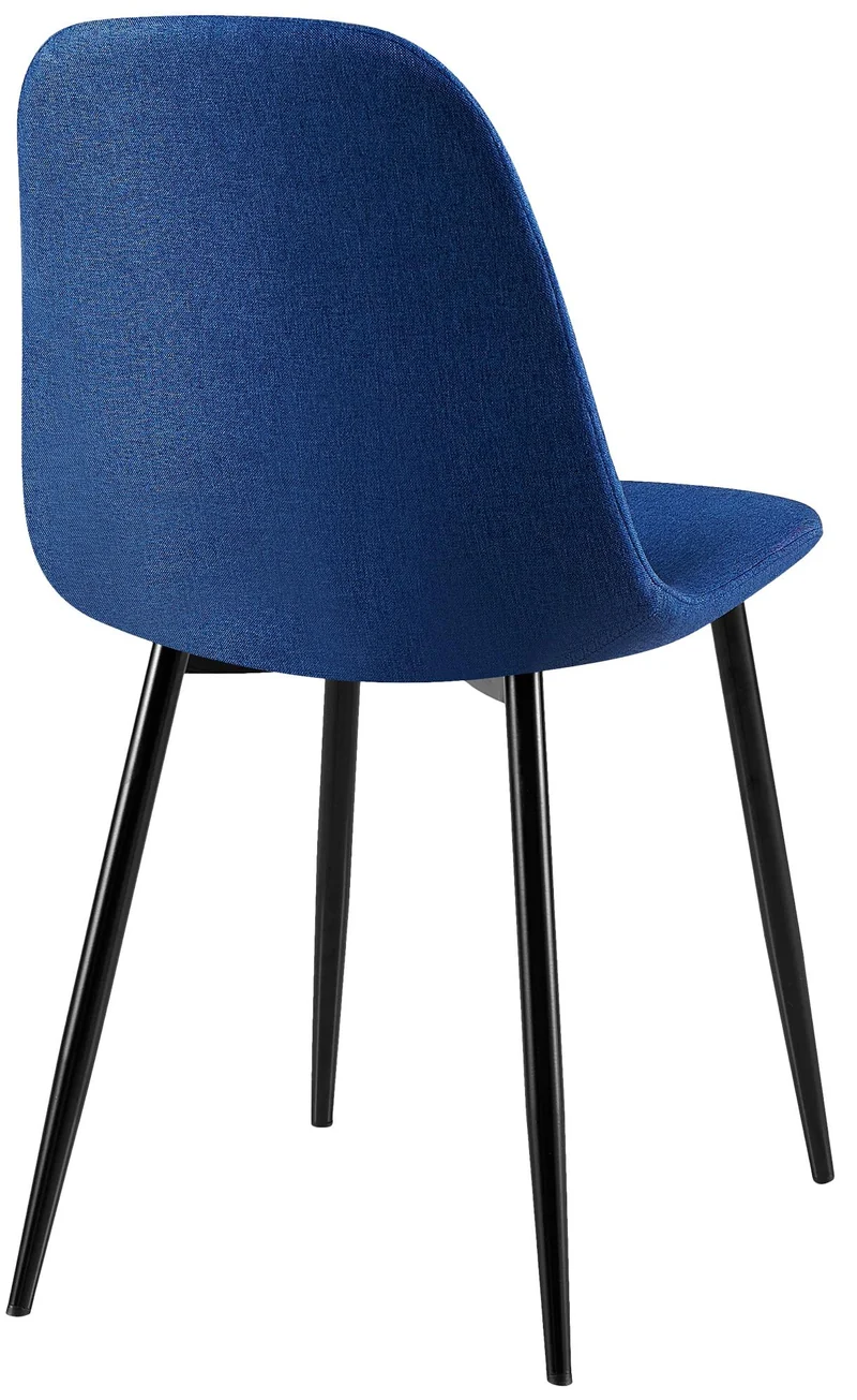 Chaises de salle à manger x4 coutures décoratives losanges assise en tissu bleu pieds métal noir mat 10_0007724