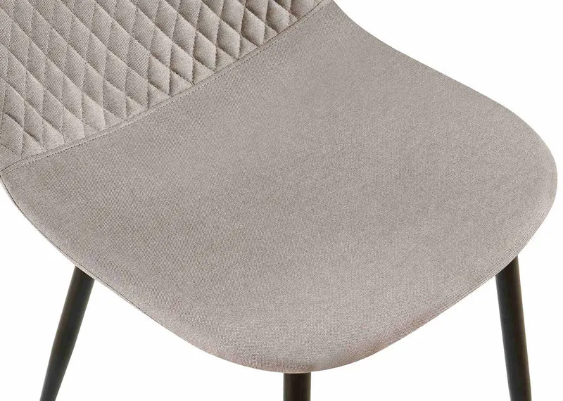 Chaises de salle à manger x4 coutures décoratives losanges assise en tissu gris pieds métal noir mat 10_0007684